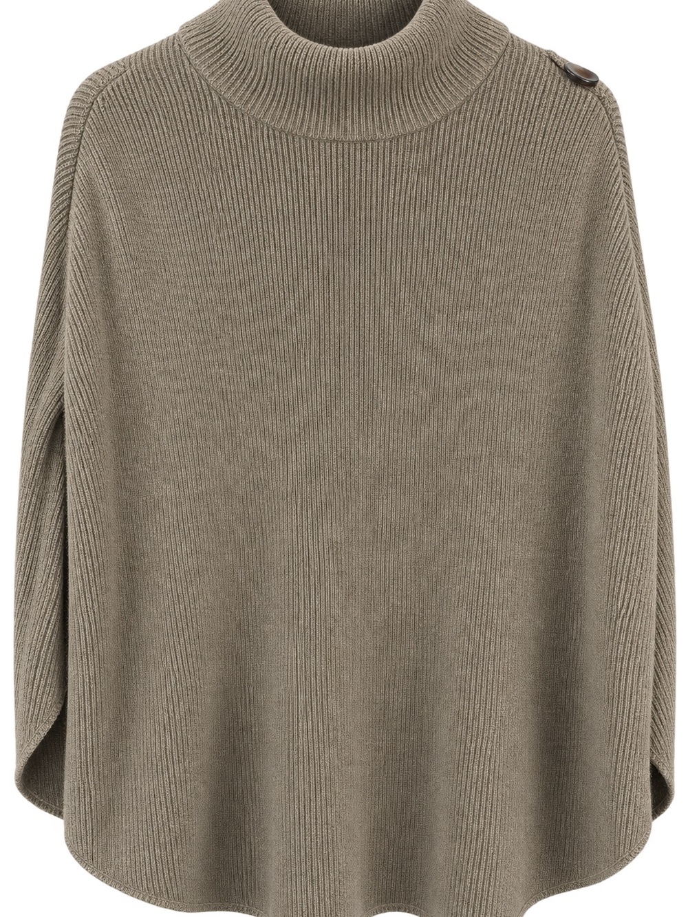 New York & Company Gray Ribbed Cowl-Neck Cape with Button Detail